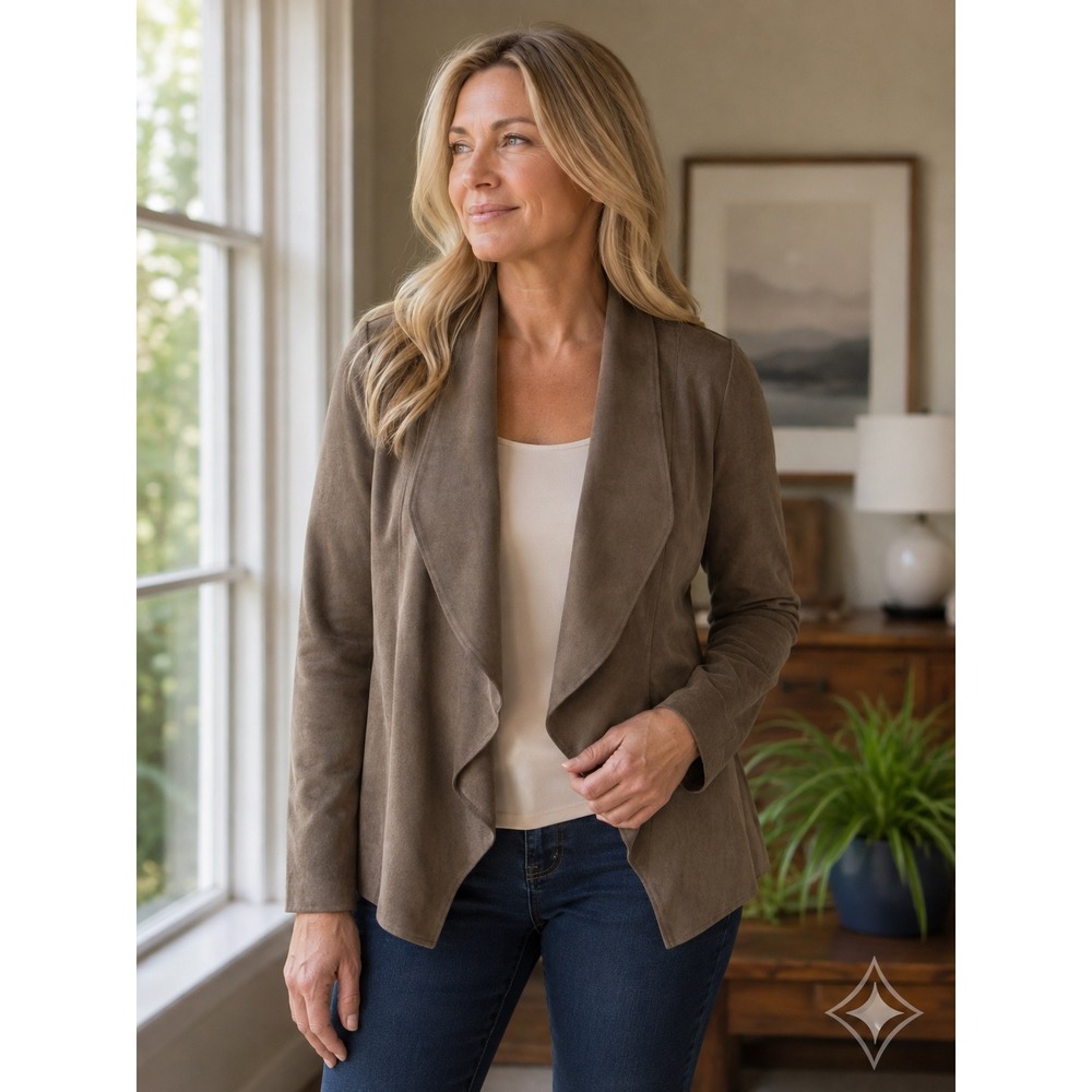 Kut from the Kloth Faux Suede Jacket Women L Olive Y2K Excellent Draped Moto